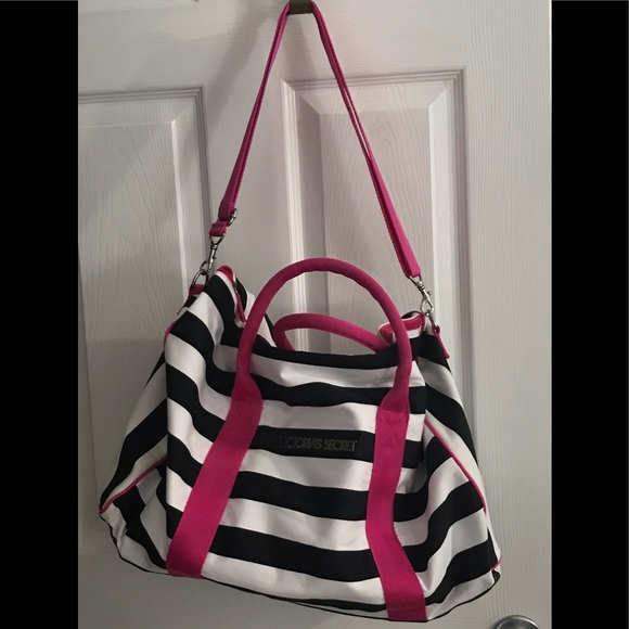 NWOT VS black/white striped pink handles weekender - Picture 4 of 14